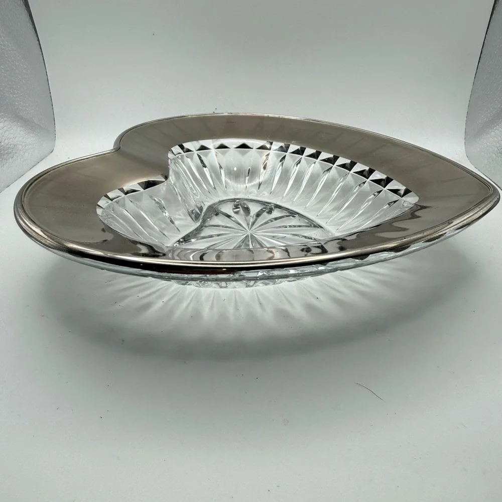 Vintage Mikasa Desire Heart Crystal Candy Bowl Silver Rim Trinket Dish